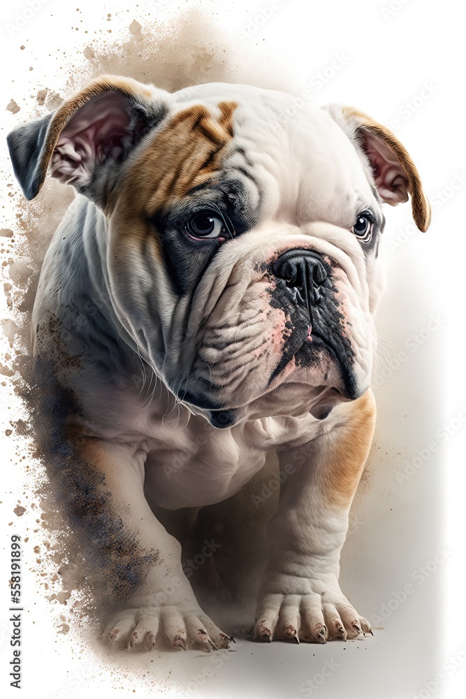 Aufkleber a dog that is looking at the camera with a sad look on its face and a brown and white face with a bl