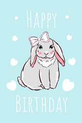 Happy Birthday greeting card with bunny and heart