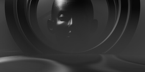 abstract backgound video game of esports scifi gaming cyberpunk, vr virtual reality simulation and metaverse, scene stand pedestal stage, 3d illustration rendering, futuristic neon glow room © issaronow