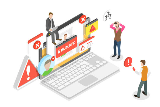 3D Isometric Flat  Conceptual Illustration of Ransomware Attack