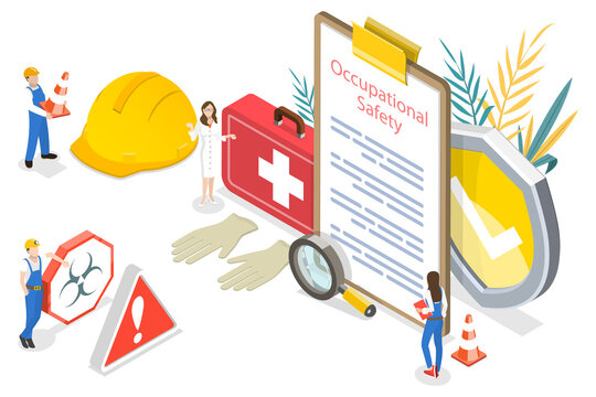 3D Isometric Flat  Conceptual Illustration of HSE - Health Safety Environment