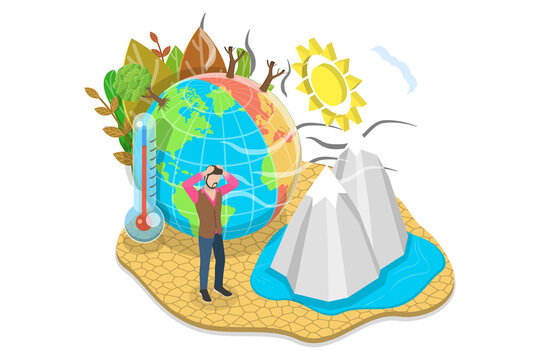3D Isometric Flat  Conceptual Illustration of Climate Change
