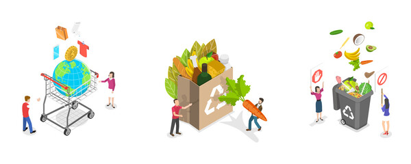 3D Isometric Flat  Conceptual Illustration of Sustainability Waste Management