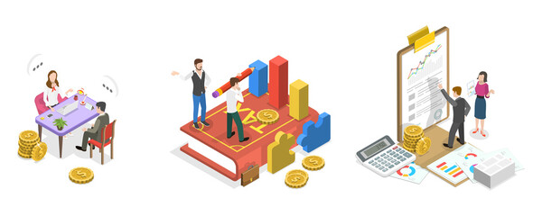 3D Isometric Flat  Conceptual Illustration of Accounting Services