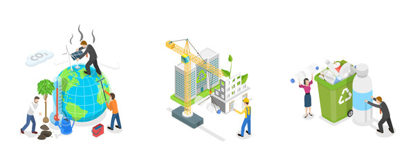 3D Isometric Flat  Conceptual Illustration of Eco Friendly Solutions