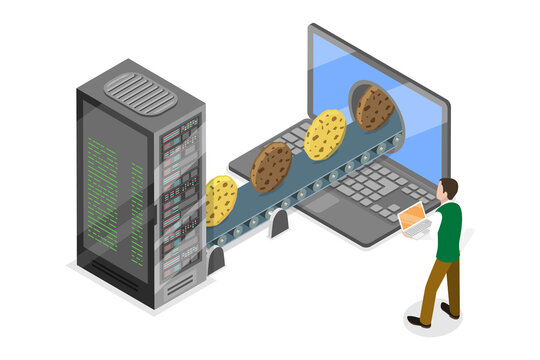 3D Isometric Flat  Conceptual Illustration of Cookies Setup