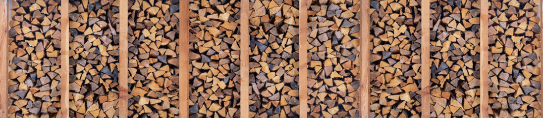 Horizontal banner or pile of cut wood for fireplace