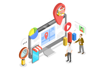3D Isometric Flat  Conceptual Illustration of Local SEO