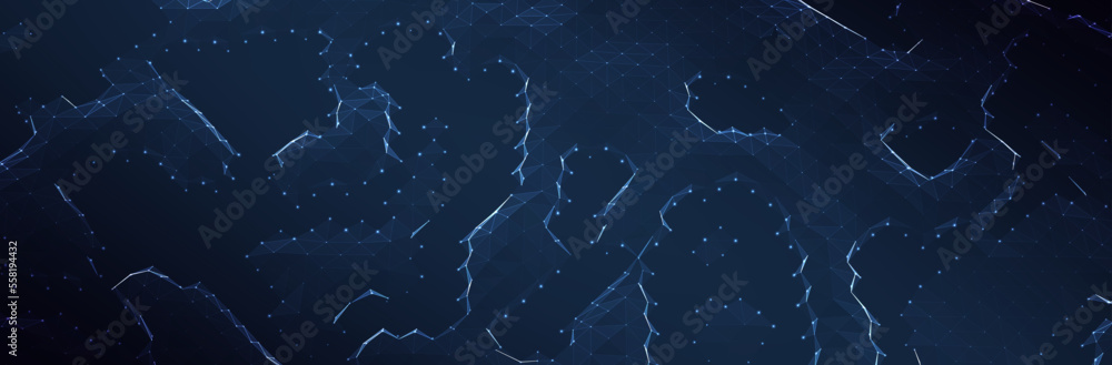 Poster abstract blue background. dark low poly triangle pattern. virtual computer landscape. technology sty