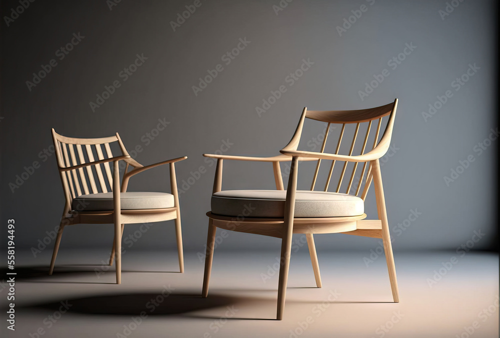 Poster a couple of chairs sitting next to each other on a floor next to a wall with a light on it and a sha