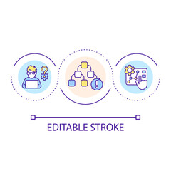 Solving coding problems loop concept icon. Computer science abstract idea thin line illustration. Programmer job. Software development. Isolated outline drawing. Editable stroke. Arial font used
