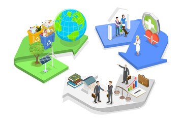 3D Isometric Flat  Conceptual Illustration of ESG