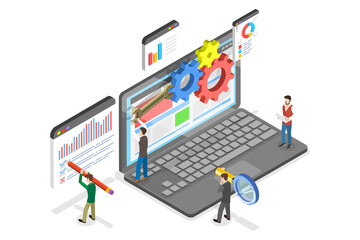 3D Isometric Flat  Conceptual Illustration of Technical SEO Audit