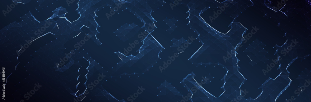 Poster abstract blue background. dark low poly triangle pattern. virtual computer landscape. technology sty