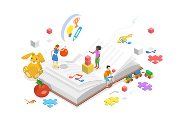 3D Isometric Flat  Conceptual Illustration of Childhood Education