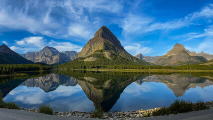 Reflections over a mountain lake