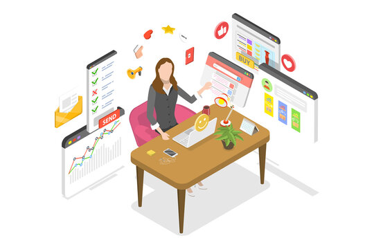 3D Isometric Flat  Conceptual Illustration of Digital Marketing Expert