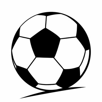 soccer ball with shadow, sports equipment, black and white illustration on white background, vector icon
