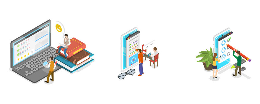 3D Isometric Flat  Conceptual Illustration of Customer Feedback