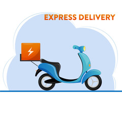 Express, fast, free scooter delivery concept. Food and other shipping service for websites. Vector catroon illustration of quick and express deliver. Advertise for restaurants, caffees, shops.