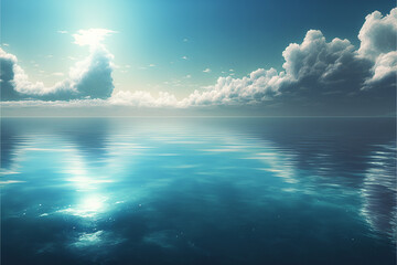 Naklejka premium Illustration of a blue sky and calm sea. Created with Generative AI Technology
