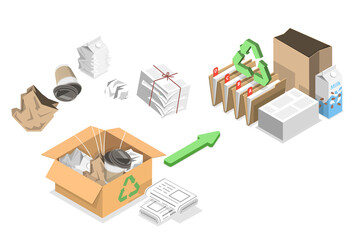 3D Isometric Flat  Conceptual Illustration of Paper Recycle Process