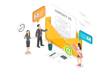 3D Isometric Flat  Conceptual Illustration of Contact Us