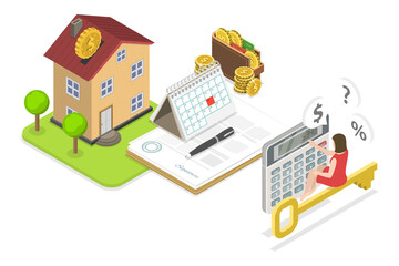 Fototapeta premium 3D Isometric Flat Conceptual Illustration of Mortgage Calculator