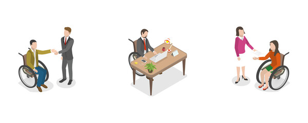 3D Isometric Flat  Conceptual Illustration of Hiring People With Disabilities