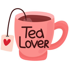 Pink tea cup with a lettering of the phrase 