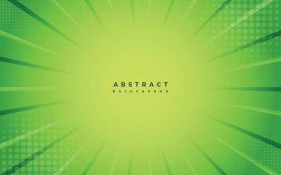 Vector comic style green background with sun brust and halftone decoration.