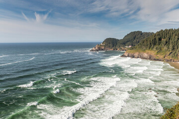 Heceta Head Lighthouse and Muffin beach, Oregon, US