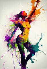 color silhouette of woman with paint splash