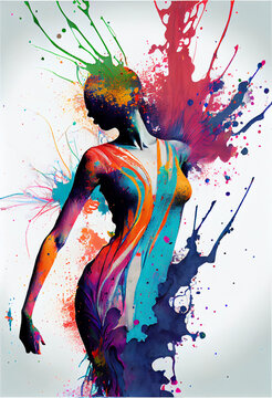 color silhouette of woman with paint splash