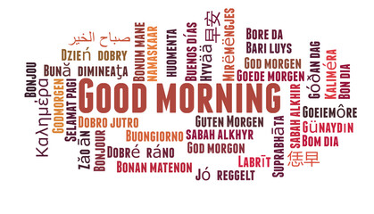 Good morning in different languages word cloud concept