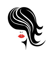 woman face. Beautiful girl with red lips. Fashion brunette with red lips