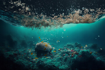Fototapeta na wymiar Generative Ai of pollution and microplastics in the ocean. 