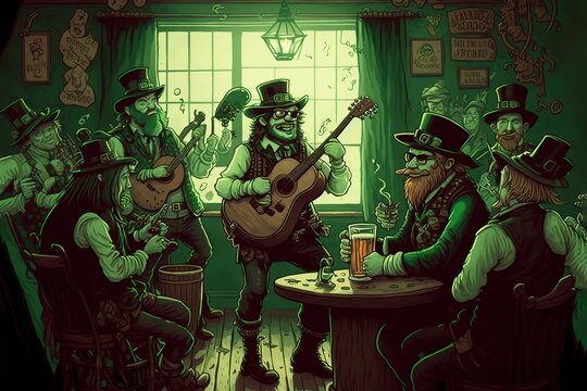 St. Patrick's Day pub crawl with green beer and Irish music