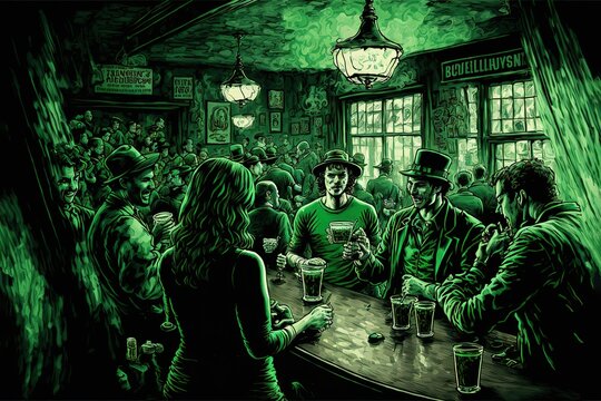 St. Patrick's Day pub crawl with green beer and Irish music - Powered by Adobe