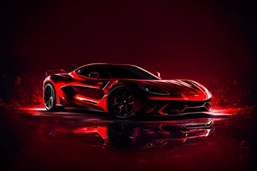 Room darkening curtains Cars  Red fast sports car.  Futuristic sports car  concept.  Generative AI.