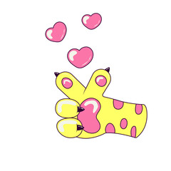 Cat Paw Sends Heart Gesture Love with Hands Sticker in Retro Groove Style