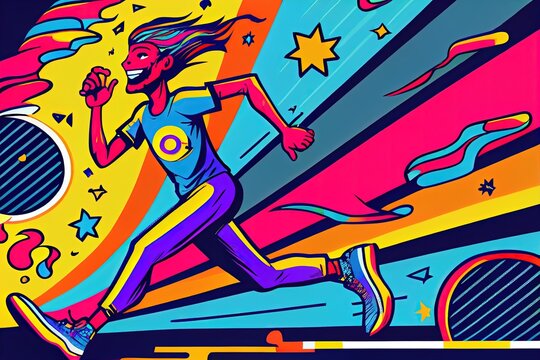 very colourful pop art style illustration of a man running, generative ai
