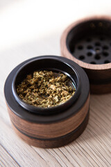 Asian tea set on bamboo mat,Closeup.