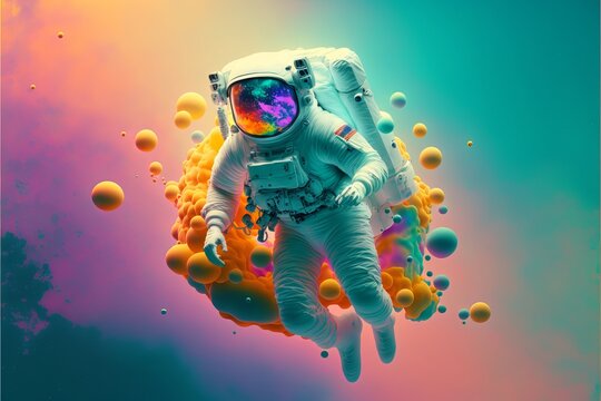 Astronaut Lost In The Colorful Void. Generative AI