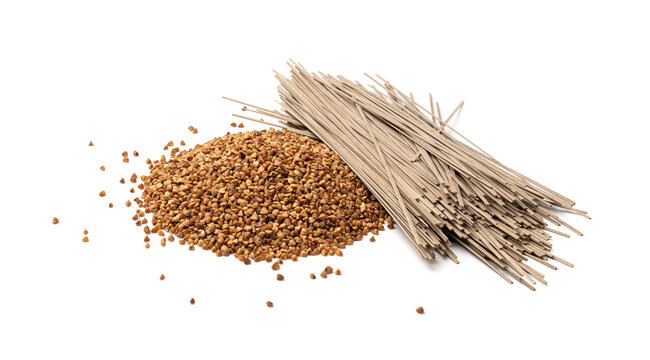 Dry Soba Isolated, Raw Buckwheat Noodles, Uncooked Buck Wheat Pasta, Soba Spaghetti