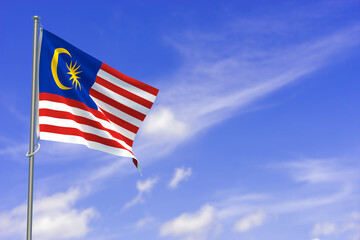 Malaysia Flag Over Blue Sky Background. 3D Illustration