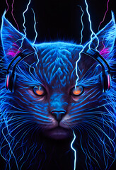 Cat Music Headphones.  Generative AI.