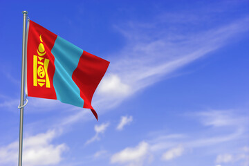 Mongolia Flag Over Blue Sky Background. 3D Illustration