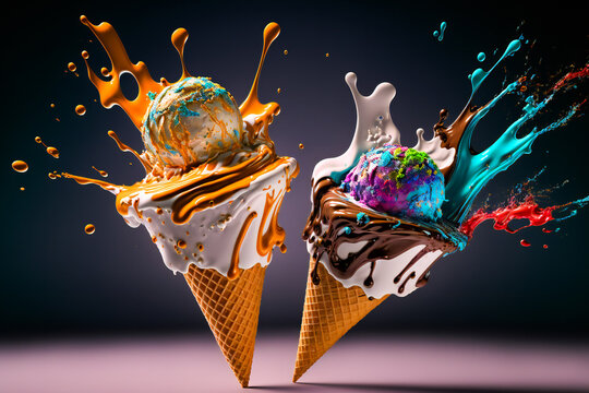 Colorful ice cream background.  Image created with Generative AI technology.