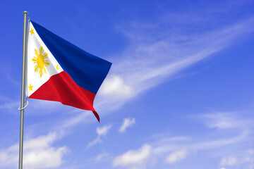 Republic of the Philippines Flag Over Blue Sky Background. 3D Illustration